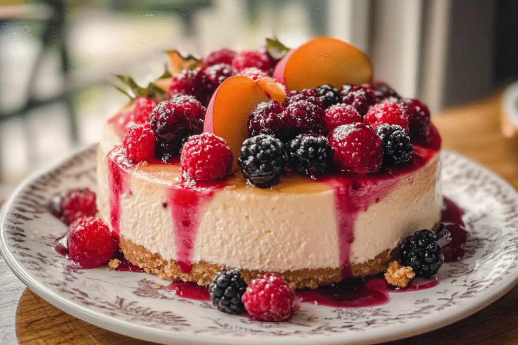 Summer Berry and Peach Cheesecake