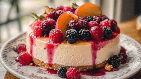Summer Berry and Peach Cheesecake