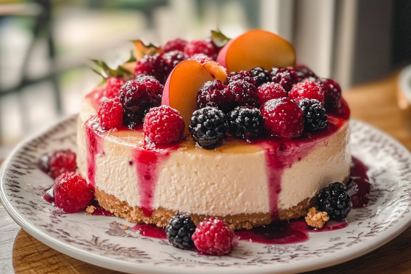 Summer Berry and Peach Cheesecake