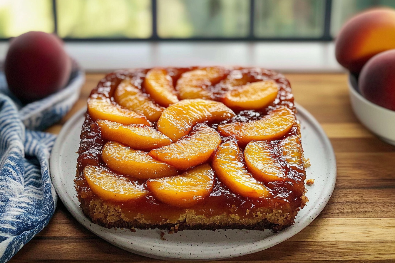 Peach upside-down cake