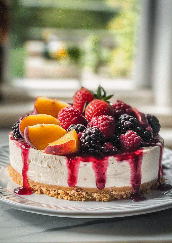 Summer Berry and Peach Cheesecake