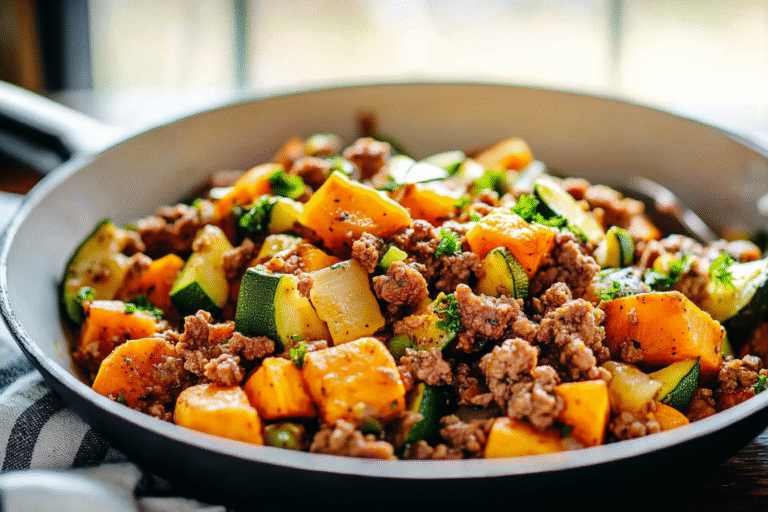 Ground Beef Zucchini Sweet Potato Skillet