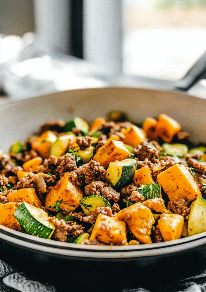 Ground Beef Zucchini Sweet Potato Skillet