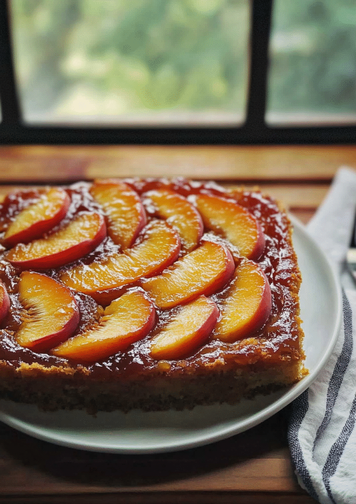 Peach upside-down cake