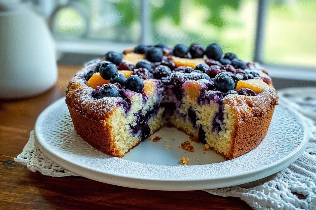 Blueberry Peach Sour Cream Cake