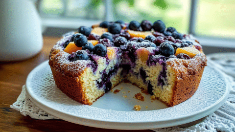 Blueberry Peach Sour Cream Cake