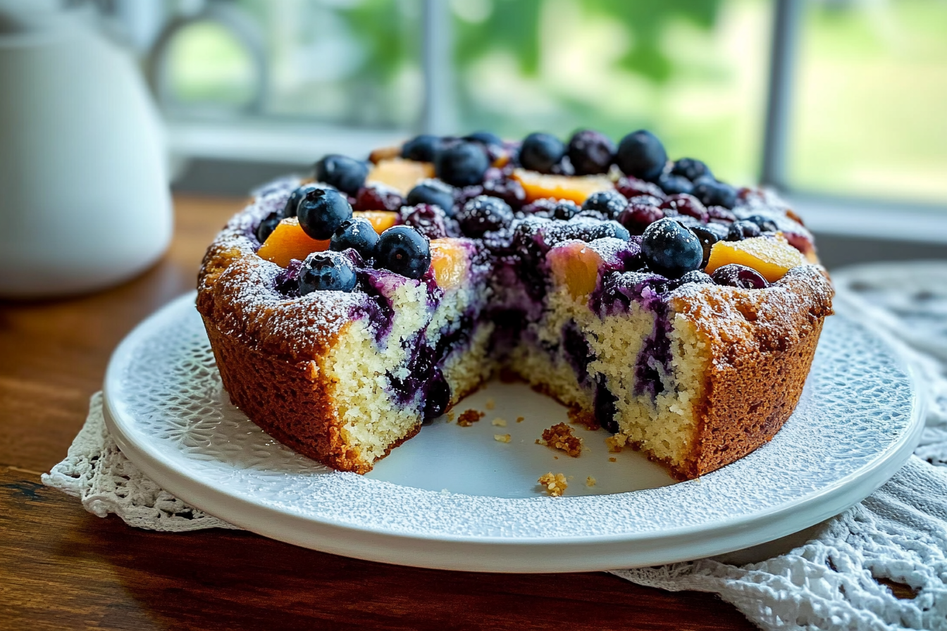 Blueberry Peach Sour Cream Cake