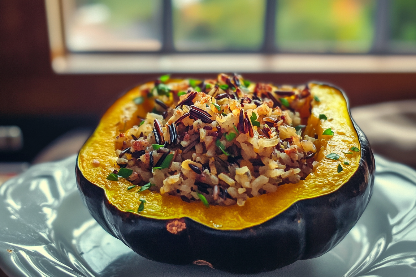 Stuffed acorn squash with wild rice