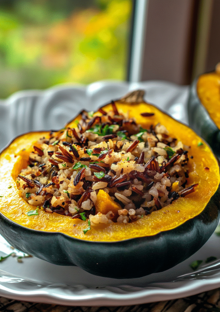 Stuffed acorn squash with wild rice