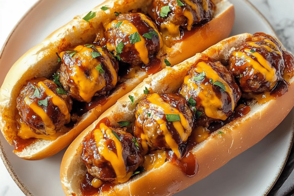 Bourbon BBQ Cheeseburger Meatball Subs