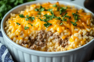 Cheesy Hamburger Rice Casserole