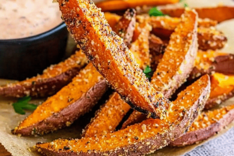 Garlic Parmesan Sweet Potato Wedges